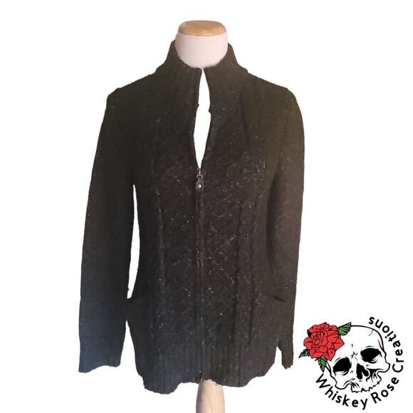 Royal Robbins Double Zip up Cable Knit Sweater Women’s Large Soft Wool Blend - Picture 1 of 10